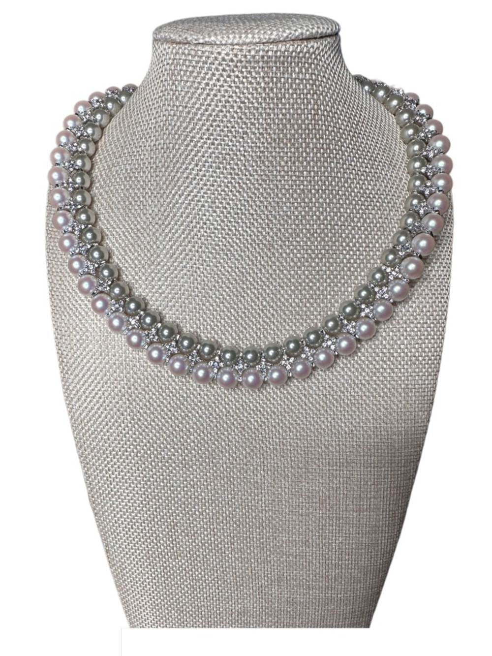 Classic Double-Row Pink and Silver Pearl Necklace